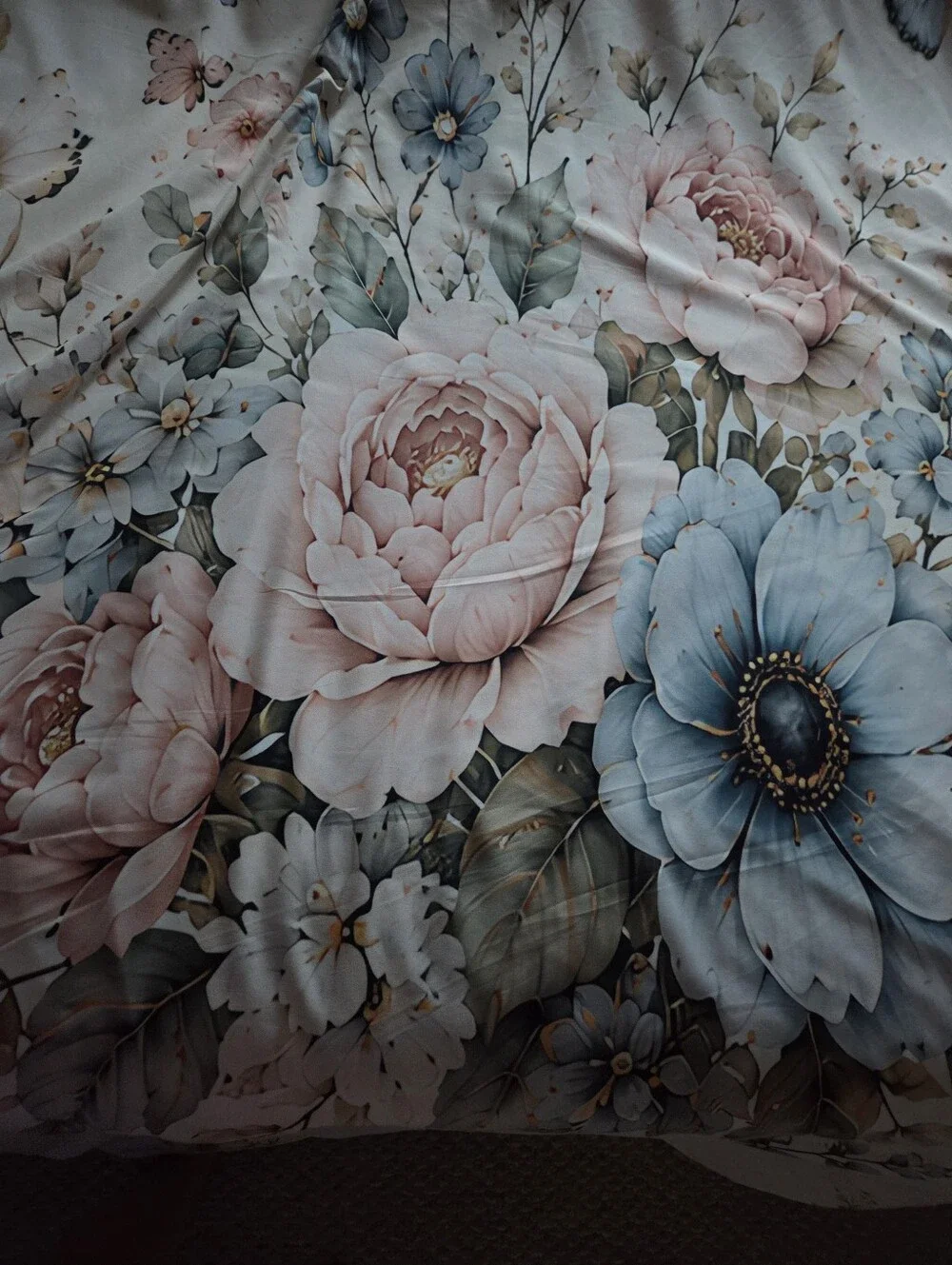 King Size Floral Butterfly Duvet Cover Set in Blue and Pink With Matching Shams